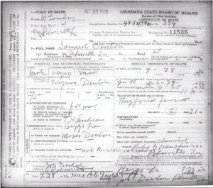 Sam Denton death certificate